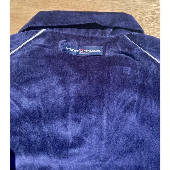 VINTAGE PHAT FARM Velour Polo Shirt Short Sleeve Collared Men Navy Blue SIZE 2XL - Picture 8 of 11